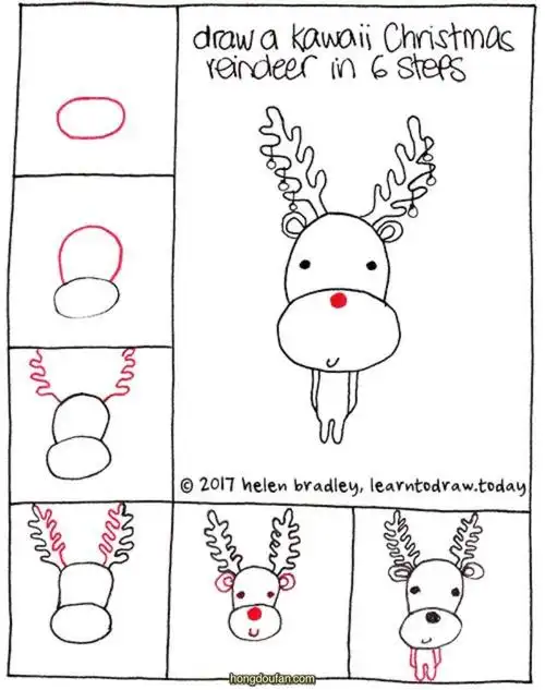 一步一步学习画圣诞节的红鼻头鲁道夫要如何画麋鹿简笔画大全