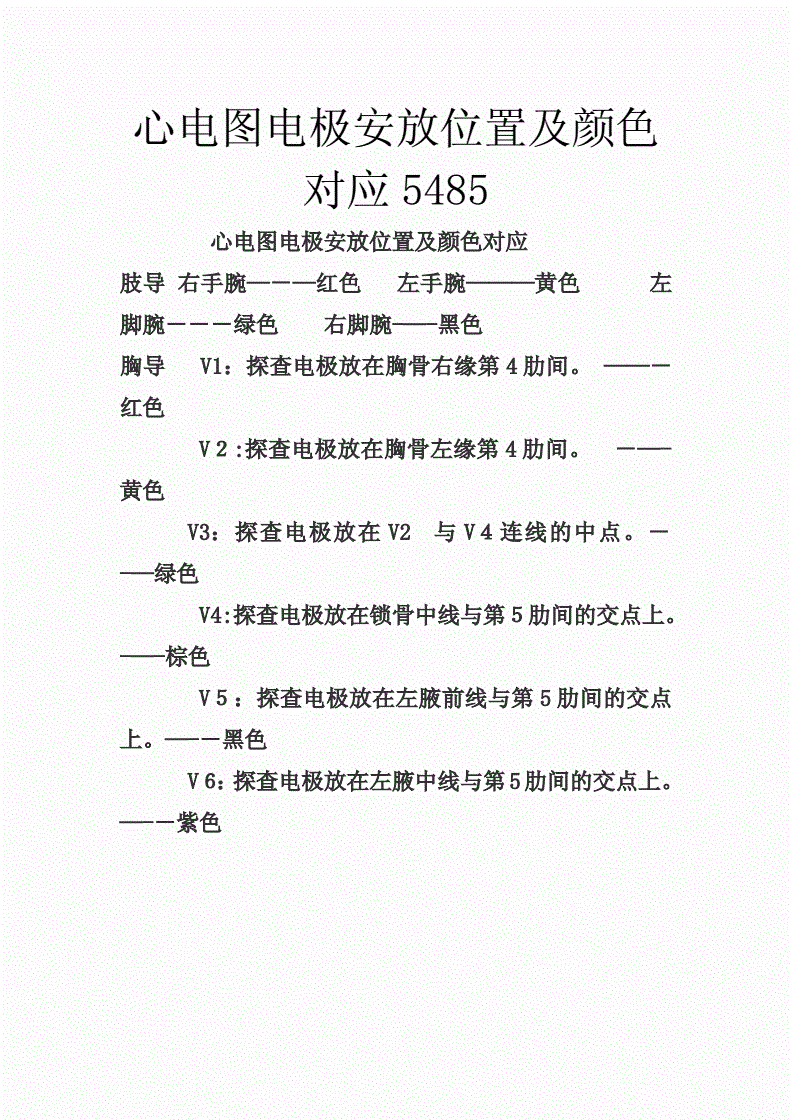 心电图电极安放位置及颜色对应5485doc2页