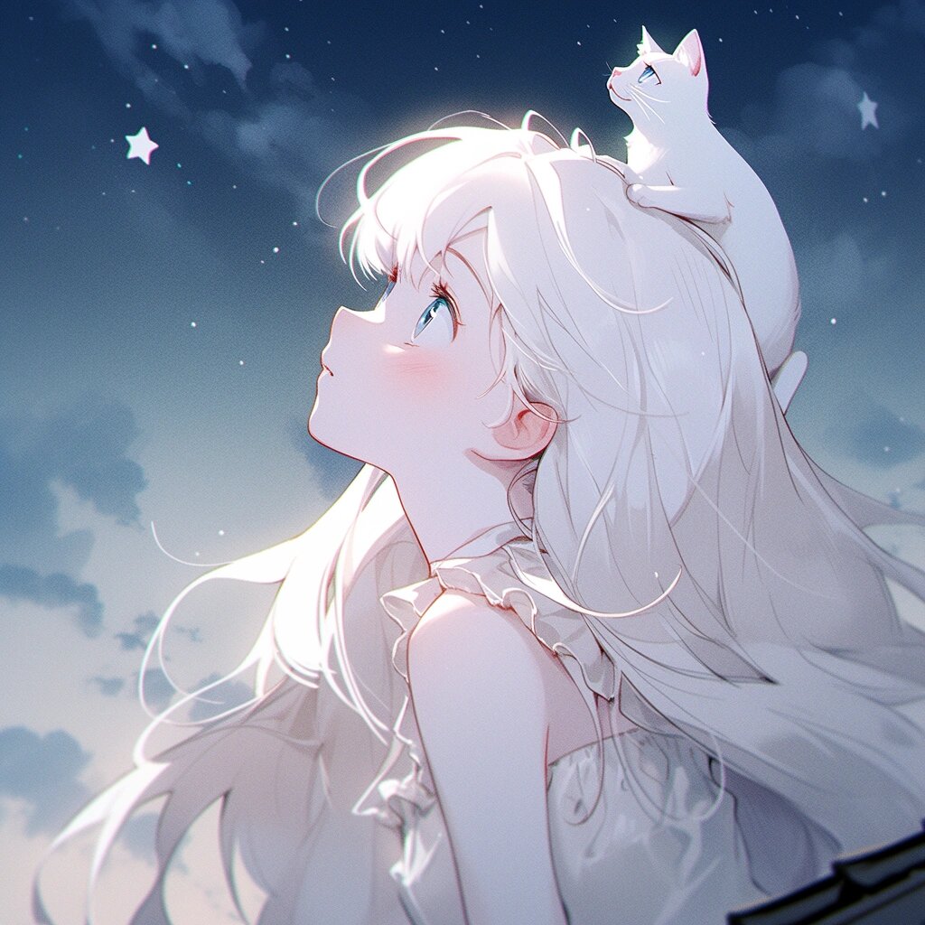 银发少女与猫93 今夜的星光为你带来一切好运.