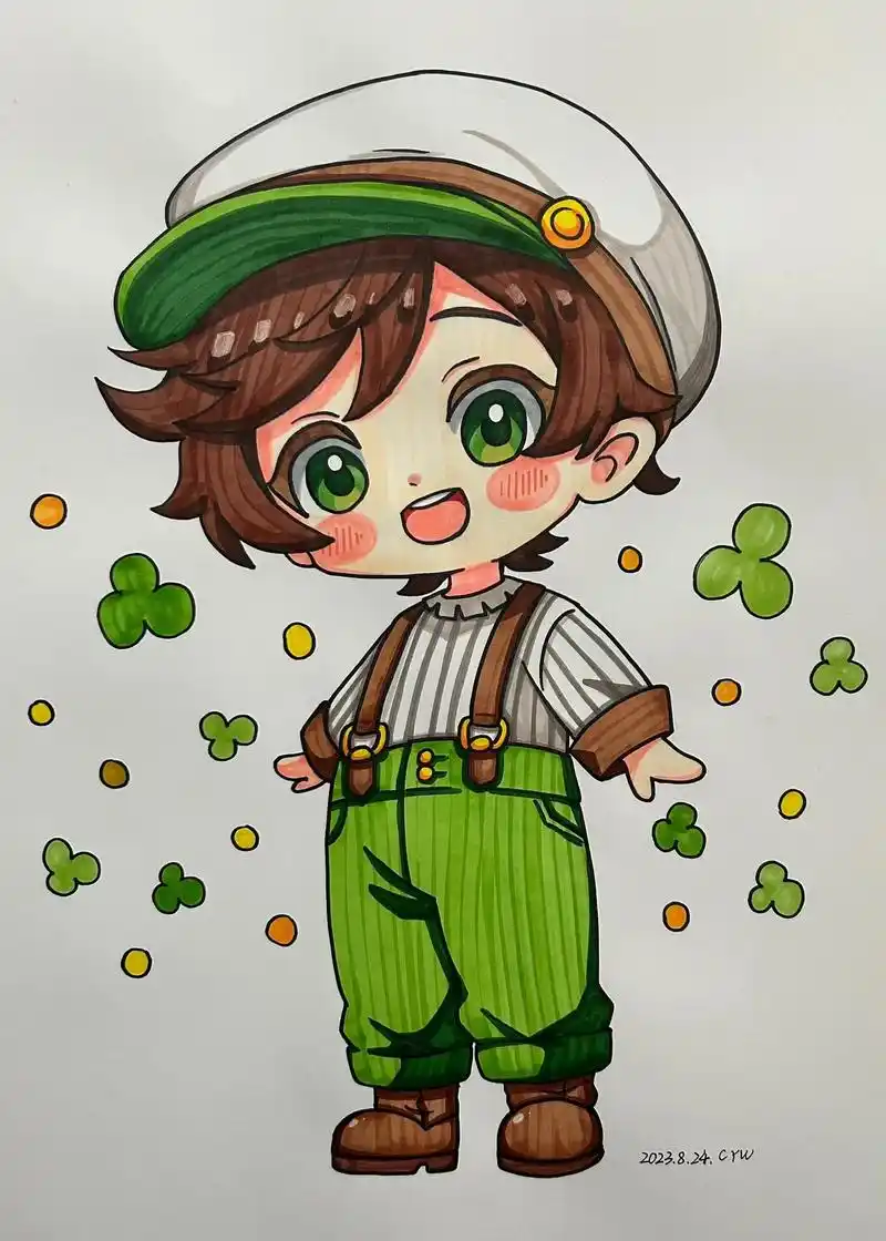 绿色系小男孩.#马克笔手绘 #q版人物 #一起学画画 #画画 - 抖音