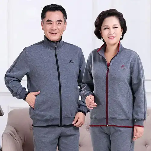 情侣爸爸女士套装中年秋冬运动服中老年