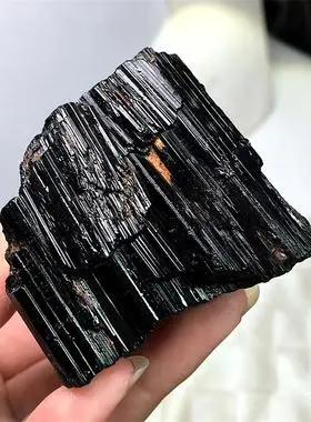 天然黑碧玺原石黑色水晶托玛琳裸石