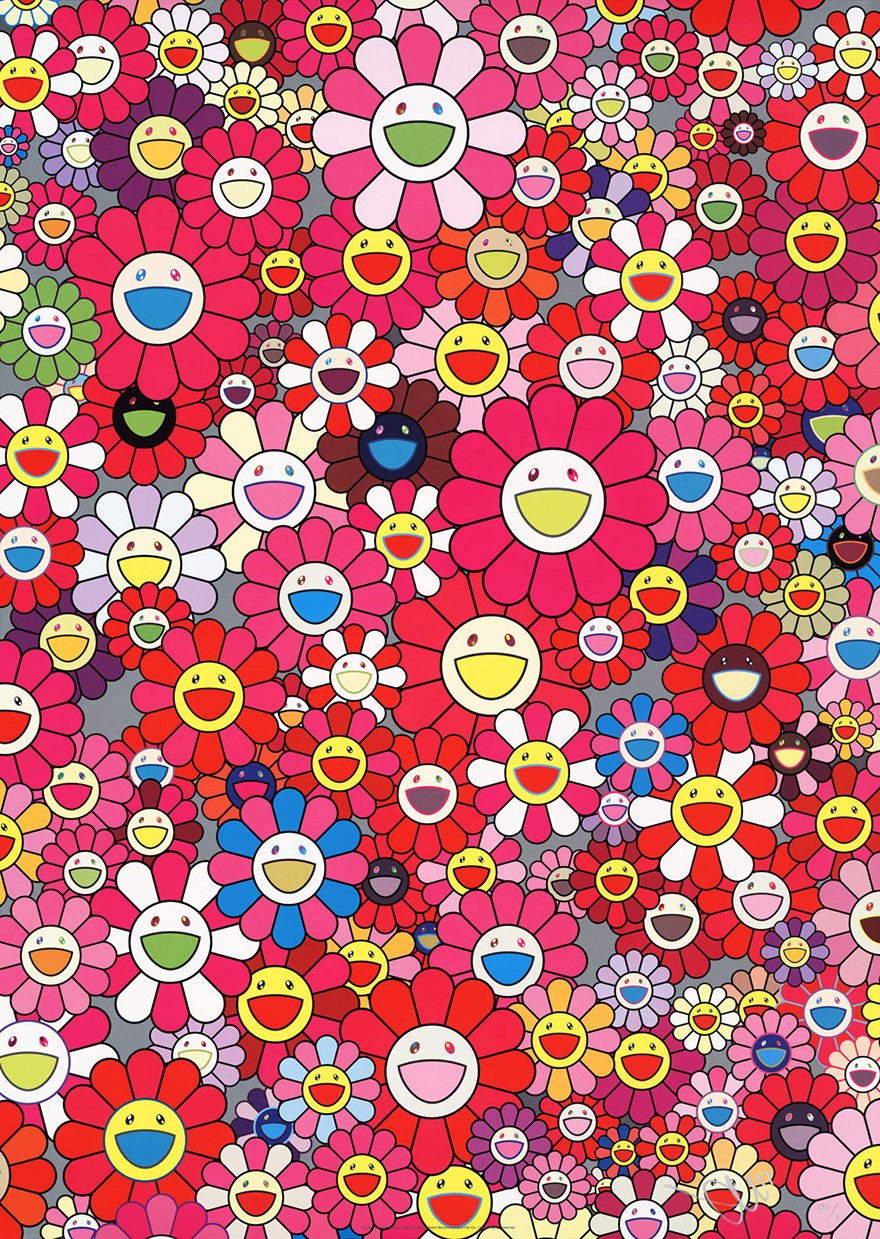 村上隆签名版画太阳花致敬系列红色