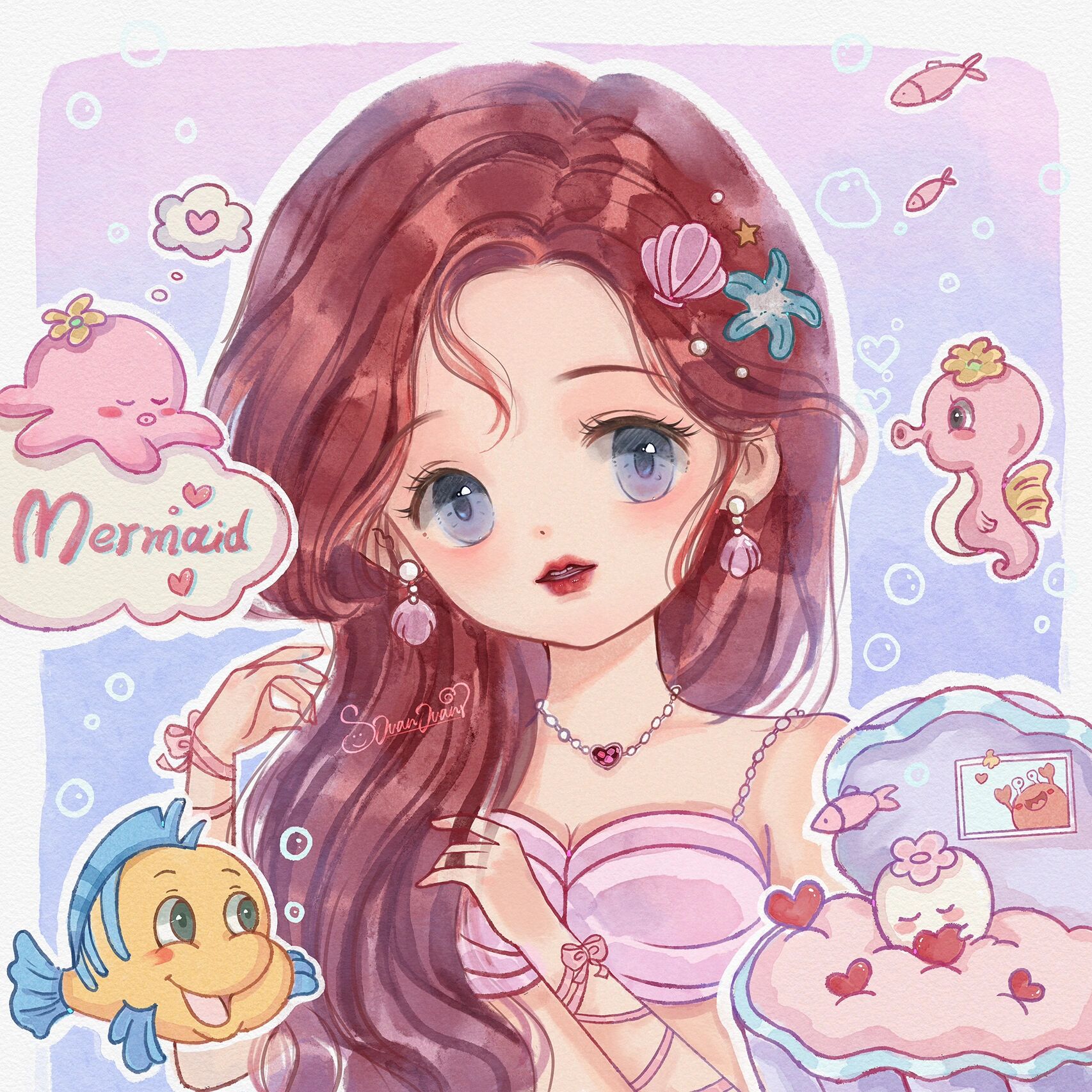 78q版迪士尼公主|闺蜜头像 艾莎/白雪/茉莉/美人鱼 凑齐一个四宫格