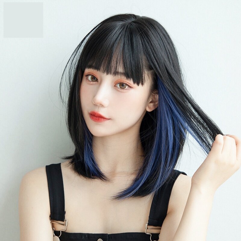 假发挂耳烟灰灰蓝色挑染头发神器发条染发短发日常整顶假发