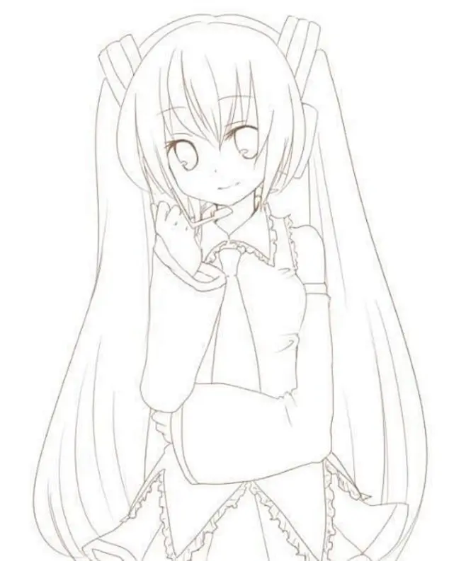 初音动漫人物线稿