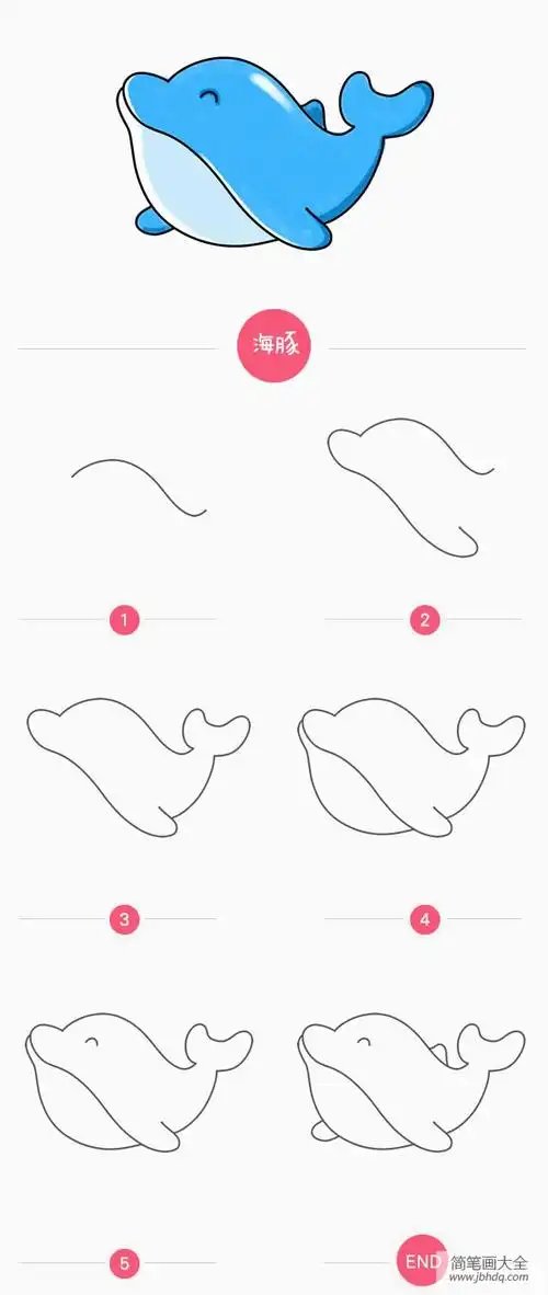 简笔画大全 动物简笔画 海洋生物简笔画这里是海豚简笔画的绘画步骤