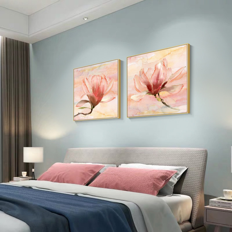 春意盎然卧室床头装饰画温馨主卧室两联壁画卧室房间墙面装饰挂画