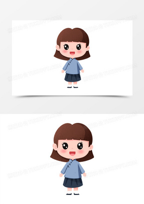 一组卡通q版手绘剧本杀民国人物之女学生免抠元素