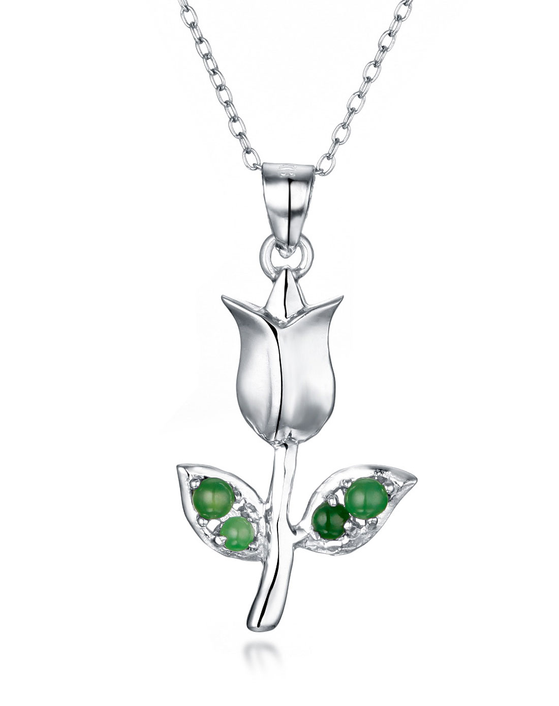 女款925银镶嵌天然翡翠吊坠玫瑰(送项链)