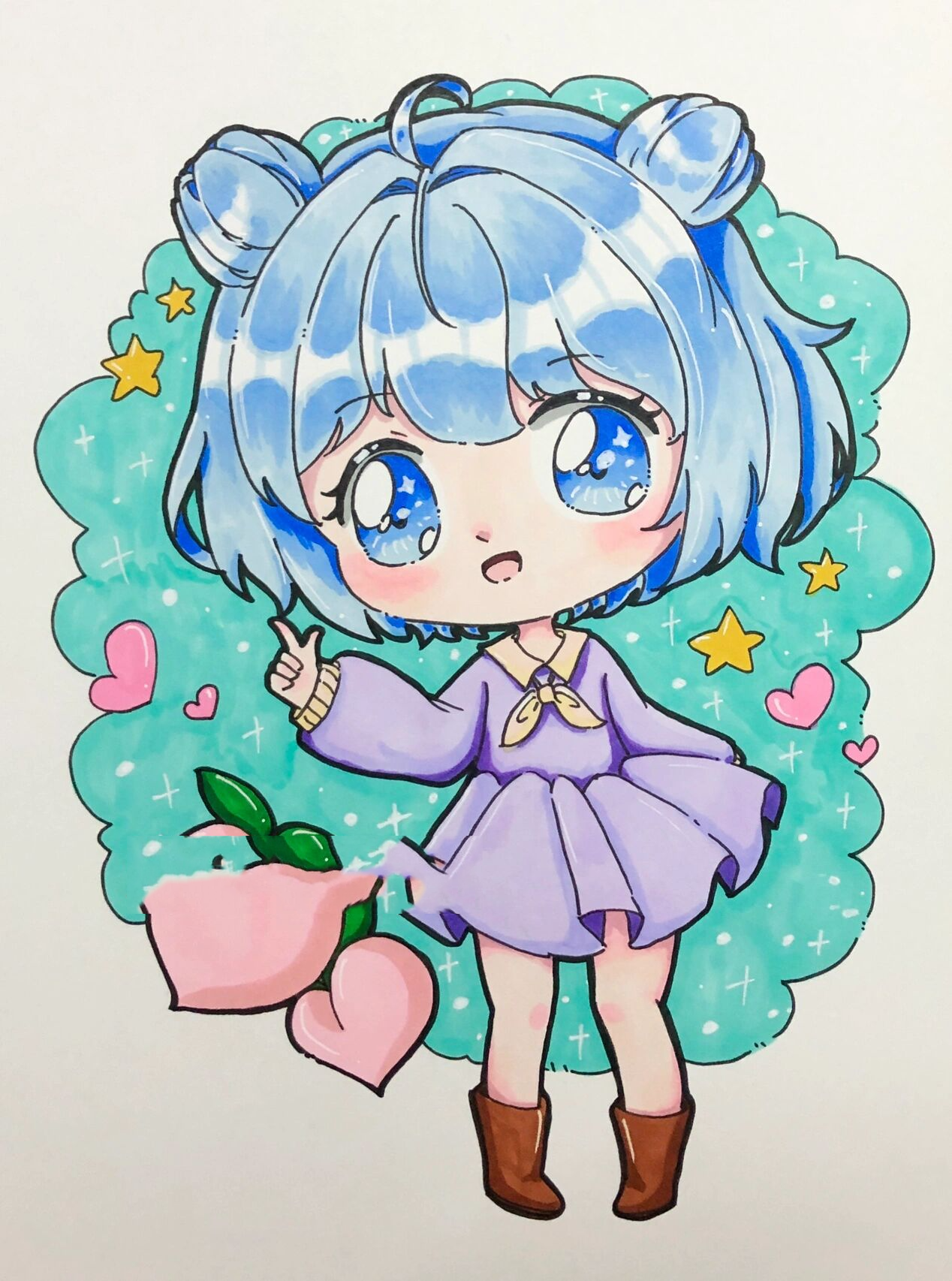 q版动漫|马克笔绘画|线稿上色 临摹请哎特我哦