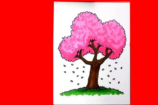 怎么一步一步教儿童简单学画樱花树简笔画(步骤图解)