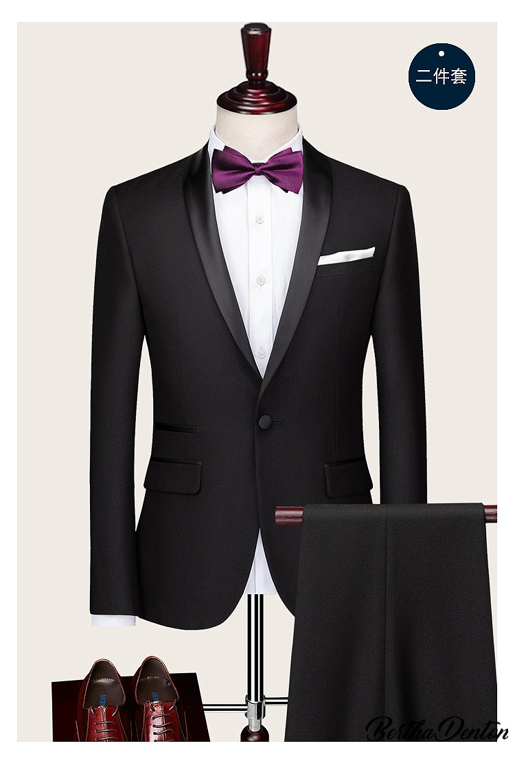 伯莎丹顿轻奢品牌男装新郎西服套装男士晚礼服宴会主持人修身结婚西装