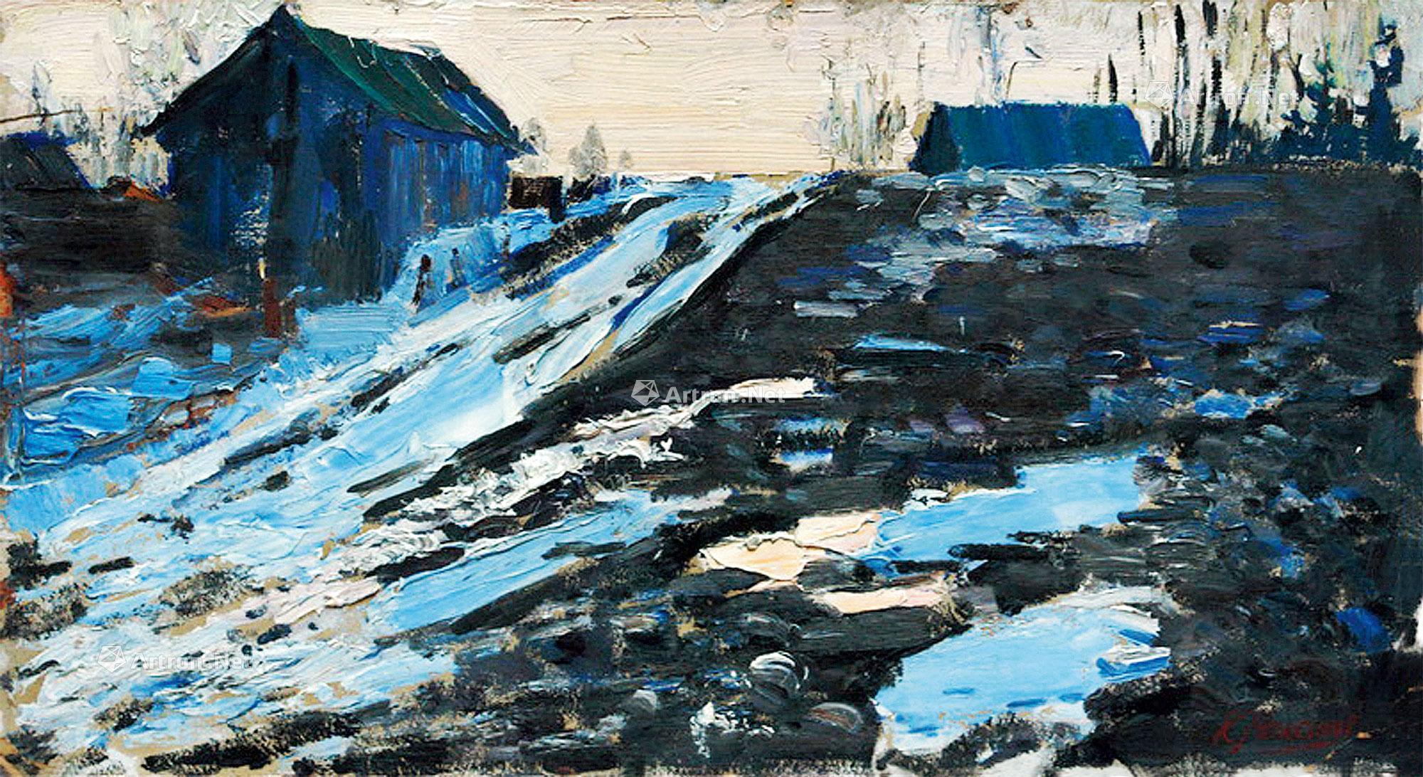 2051 1970年作 泥泞道路 布面油画