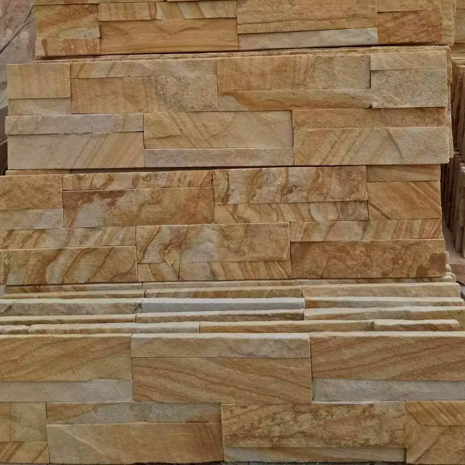 黄色板岩黄木纹砂岩文化石黄色蘑菇石外墙砖