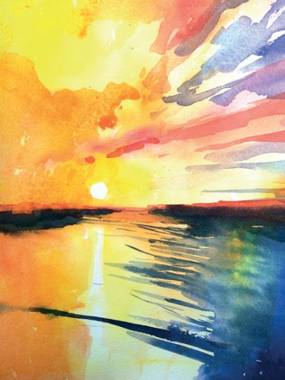 水彩教程12步教你画港湾的日出