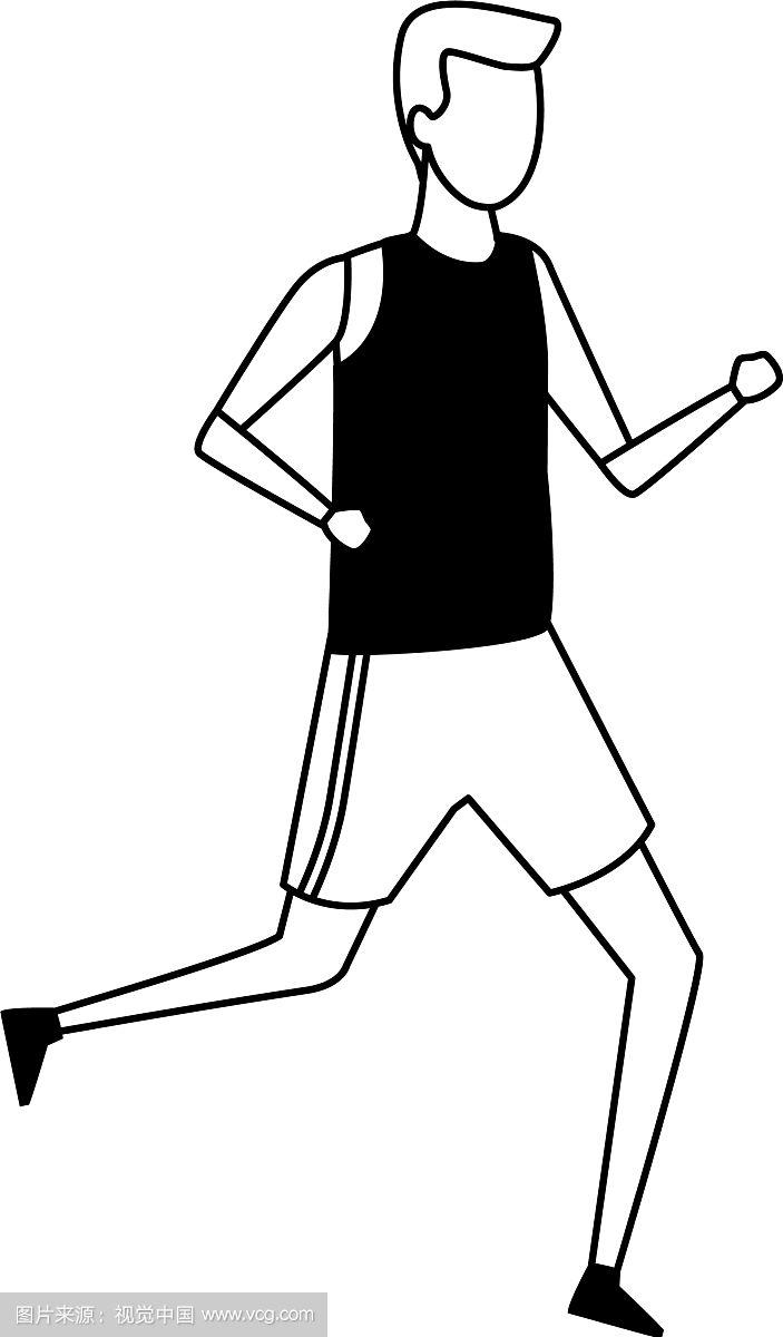 没脸的人穿着黑白衣服跑步