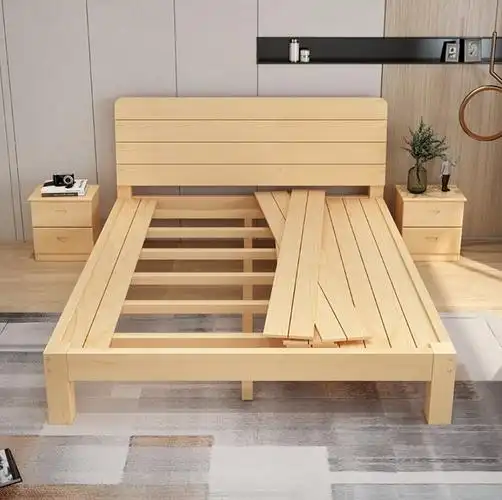 1米单人床实木家用木头双人床出租房床垫时尚现代简约实木床