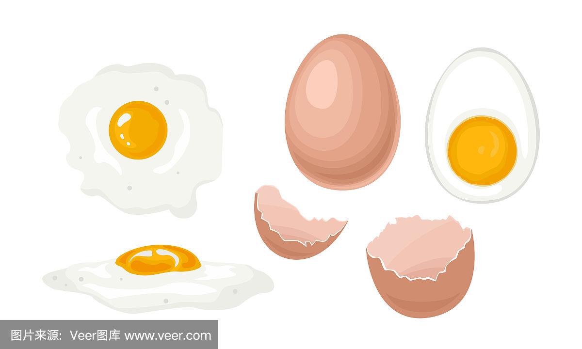 棕壳全鸡蛋,半熟蛋黄蛋,煎蛋,破壳蛋.