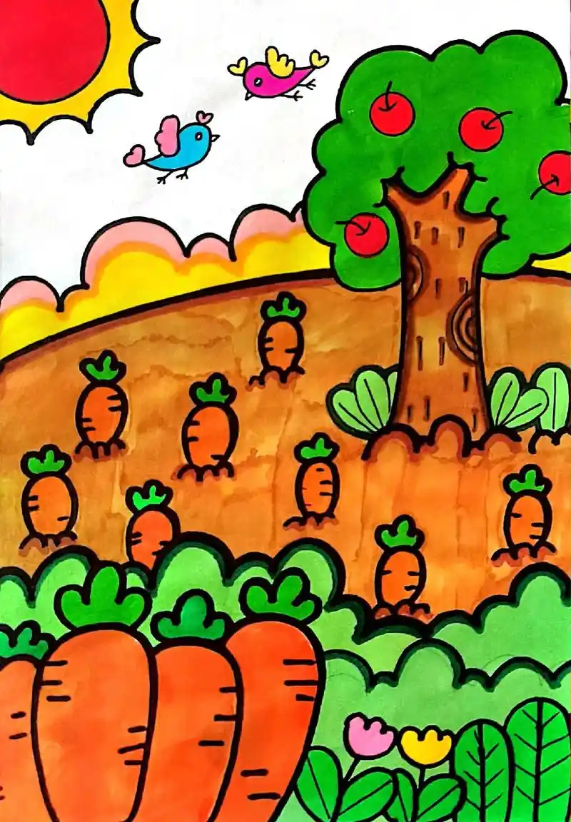 美丽风景简笔画胡萝卜儿童画