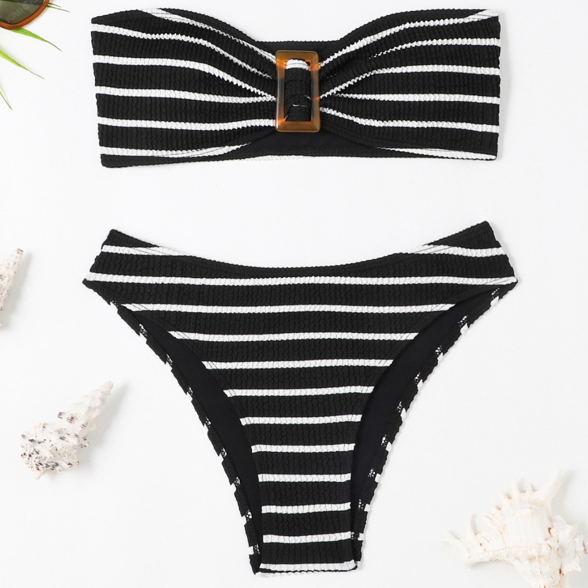 欧美抹胸比基尼女跨境外贸新款无肩带分体三角bikini泳衣批发