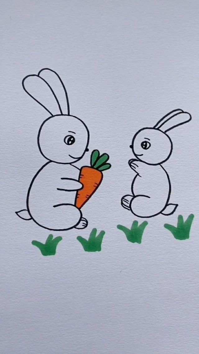 今天教大家画两只可爱的小白兔,非常的简单易学