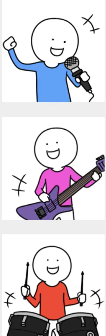 小蓝是主唱,小紫是贝斯手,小红是鼓手.