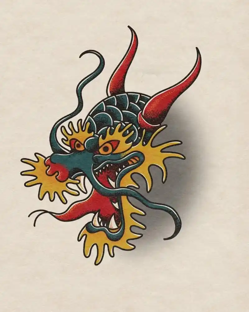 龙头纹身手稿图 #个性纹身图案  - 抖音