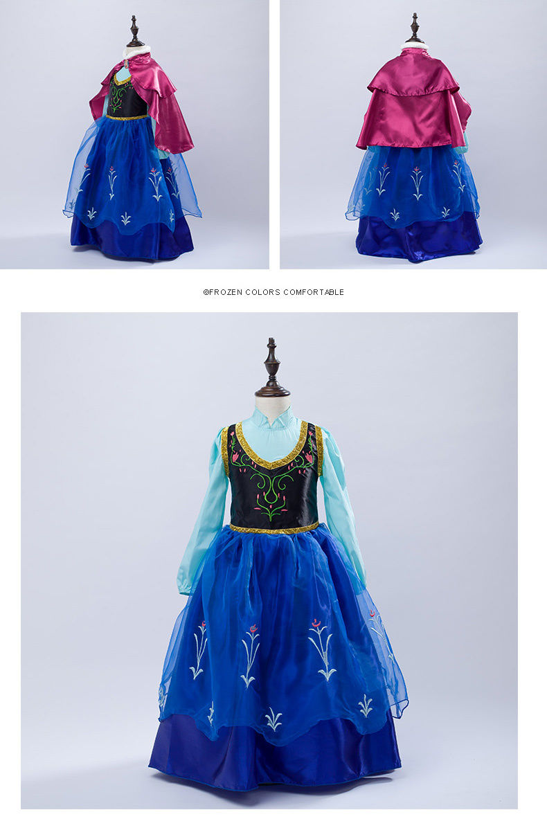 安娜公主裙冰雪奇缘安娜公主裙礼服女长袖连衣裙子儿童圣诞节服装安娜