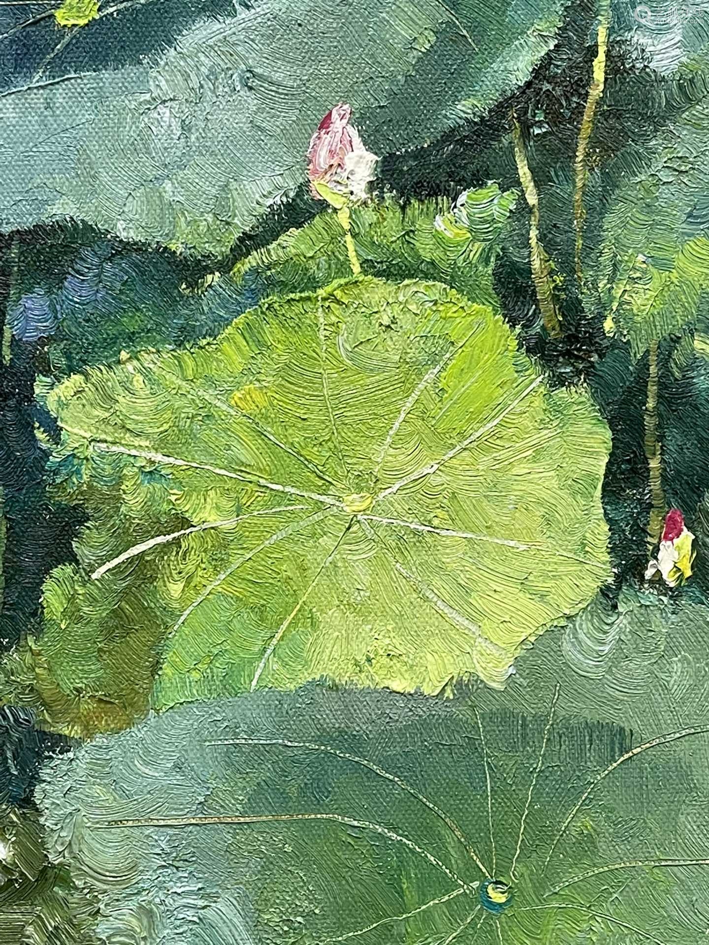 吴冠中 油画荷花 油画 木框-【成交 价格 图片】