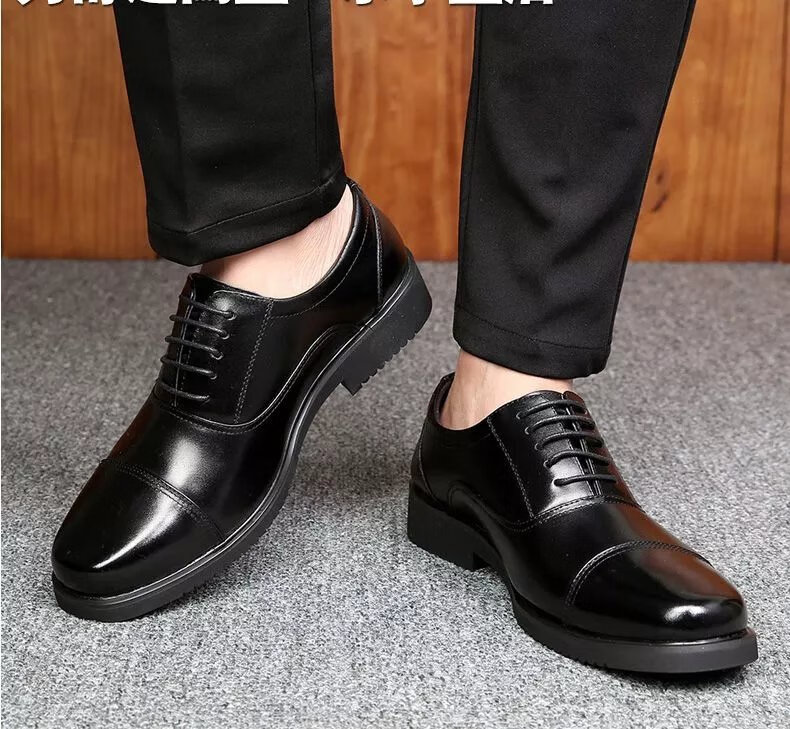 真牛皮公安商务正装夏季透气加绒三节头保安男款皮鞋陆战队校尉皮鞋