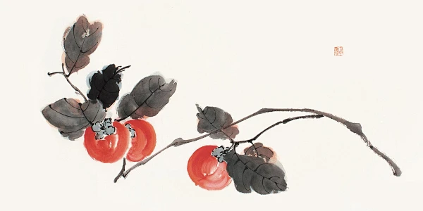 《利柿三倍》出自中国国画大师张大千之手,此幅作品以"柿子"为题材,"