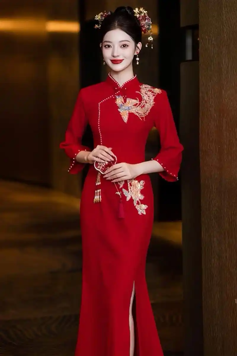 敬酒服新娘高级感红色结婚鱼尾旗袍订婚礼服新中式2025新款小