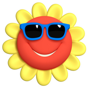 3d 卡通可爱花3d 卡通可爱花滑稽向日葵带着太阳眼镜新鲜的春天的花园