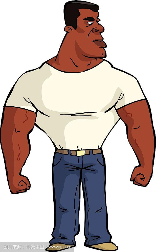肌肉发达的黑人在白色背景矢量插图
