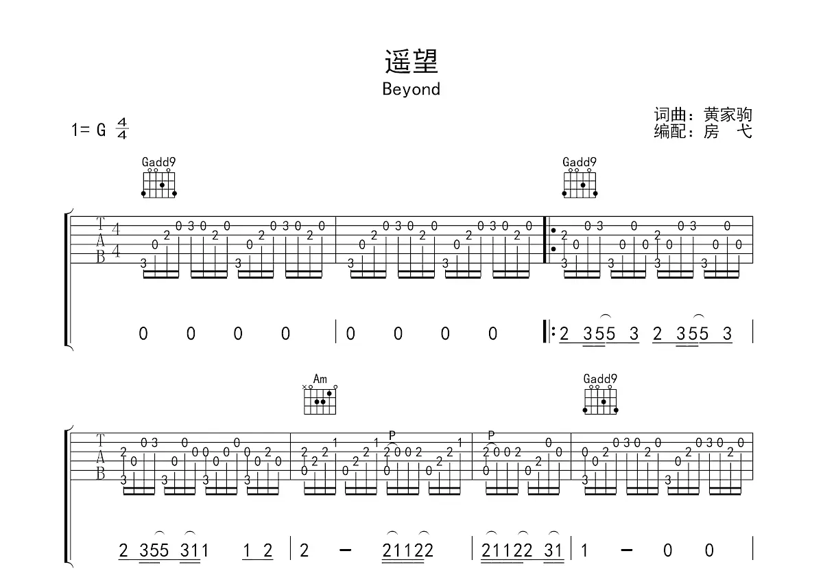 遥望吉他谱_beyond_g调指弹 - 吉他世界
