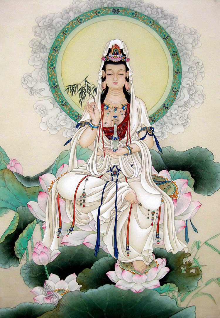 定制 南海白衣杨柳观音大士净瓶施药观世音菩萨画像结缘卷轴挂画图