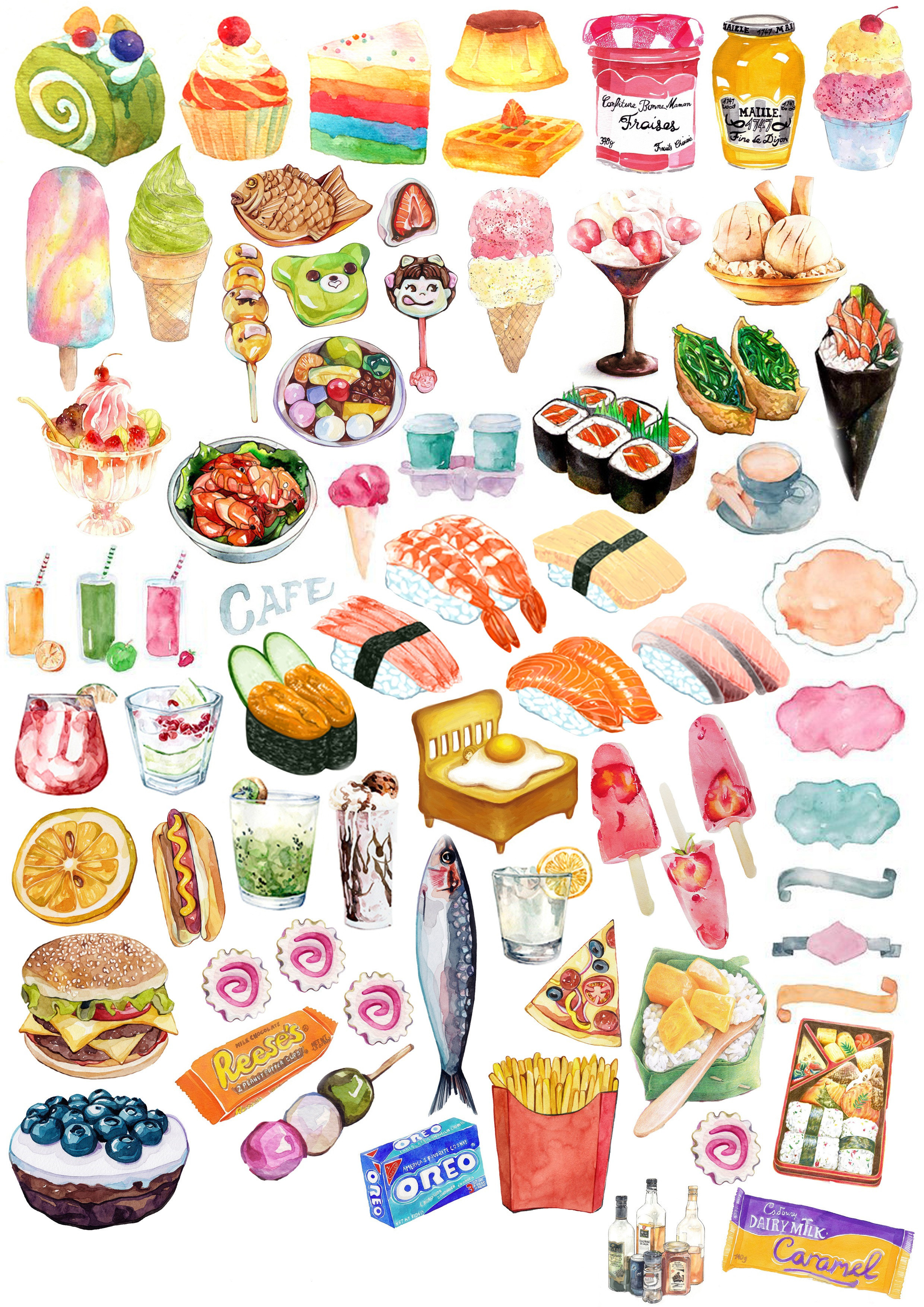 手帐贴纸少女相册装饰 食物合集 笔记本日记贴纸 手账贴纸5张包邮