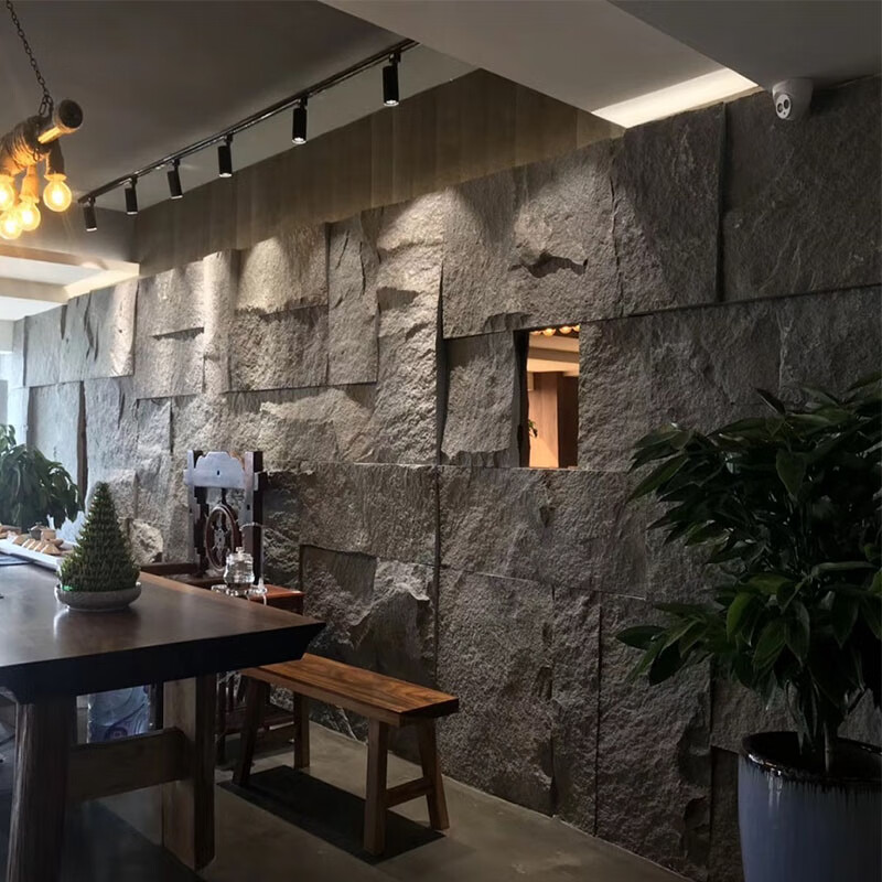 天然花岗岩黑灰电视毛石材背景墙景观外墙自然面仿古文化大理石皮