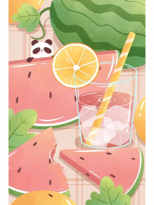 夏日清新西瓜手绘可爱插画