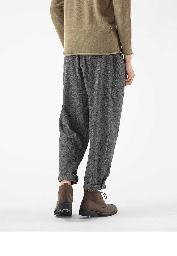 加厚加绒毛呢裤子男2020冬季萝卜裤男长裤男裤宽松棉羊毛哈伦裤