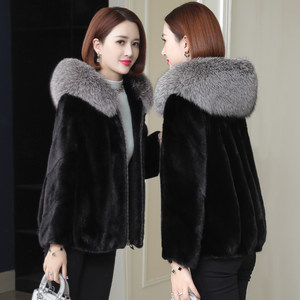 2020新款貂皮大衣短款女天鹅绒水貂皮草狐狸毛领显瘦整貂裘皮外套