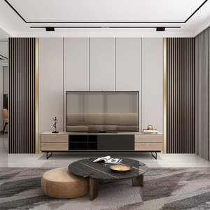 电视背景墙壁纸客厅装饰现代轻奢风格栅金属线条立体影视墙布壁画