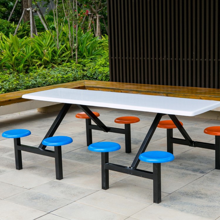食堂玻璃钢餐桌学生员工餐厅饭店快餐桌简约连体餐桌椅4人8人组合