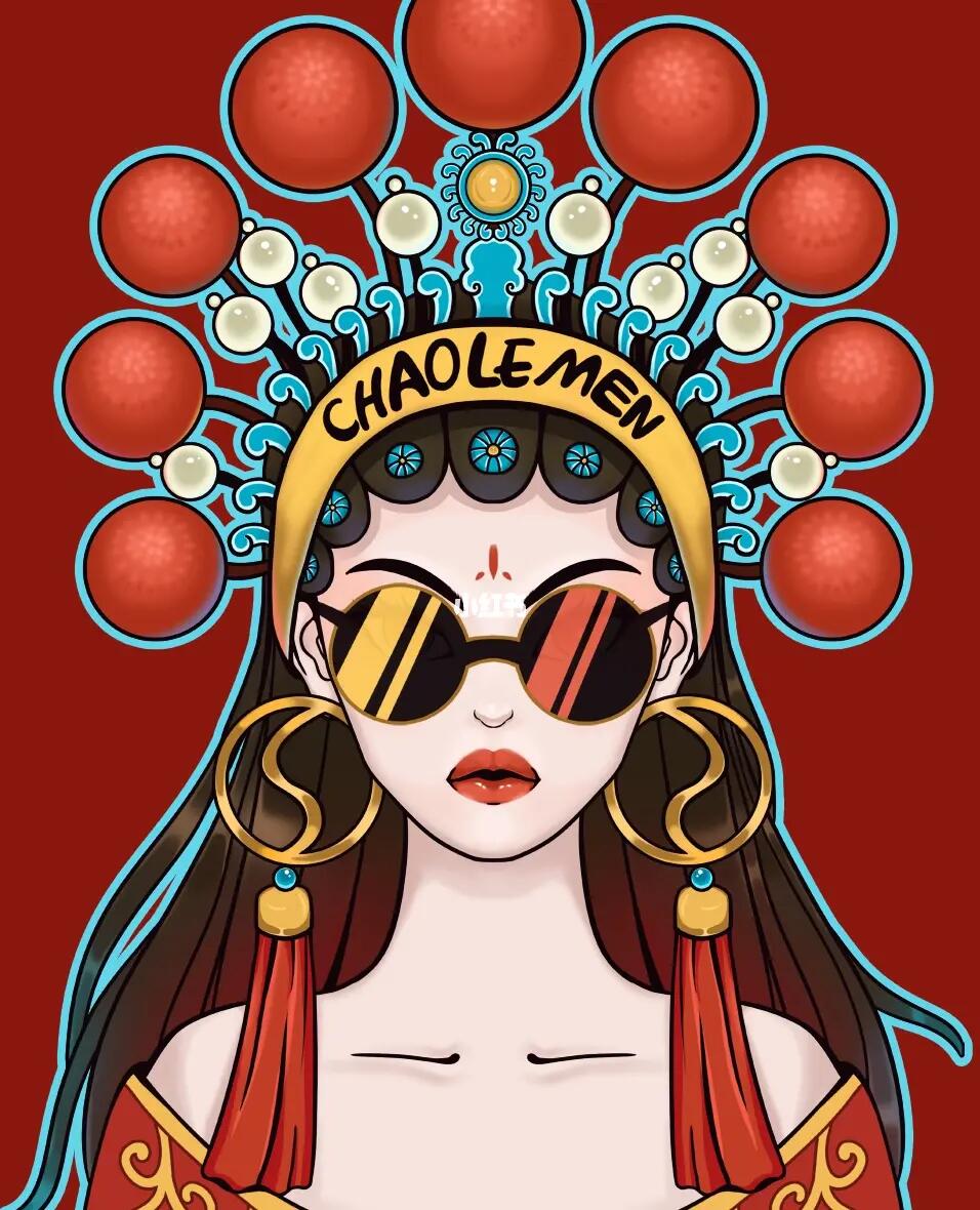 国潮女孩潮流艺术装饰画包装图案设计烫画