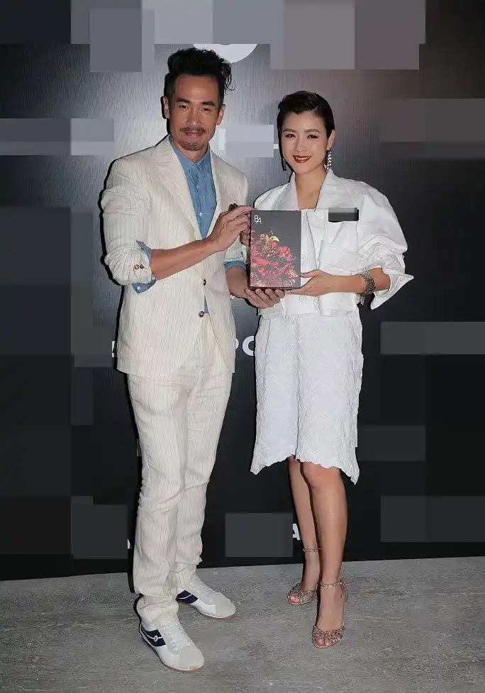 陈豪与妻子陈茵媺参加某品牌光影艺术展活动图.