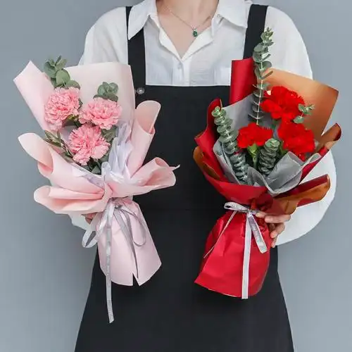 3朵粉色康乃馨精美花束包装