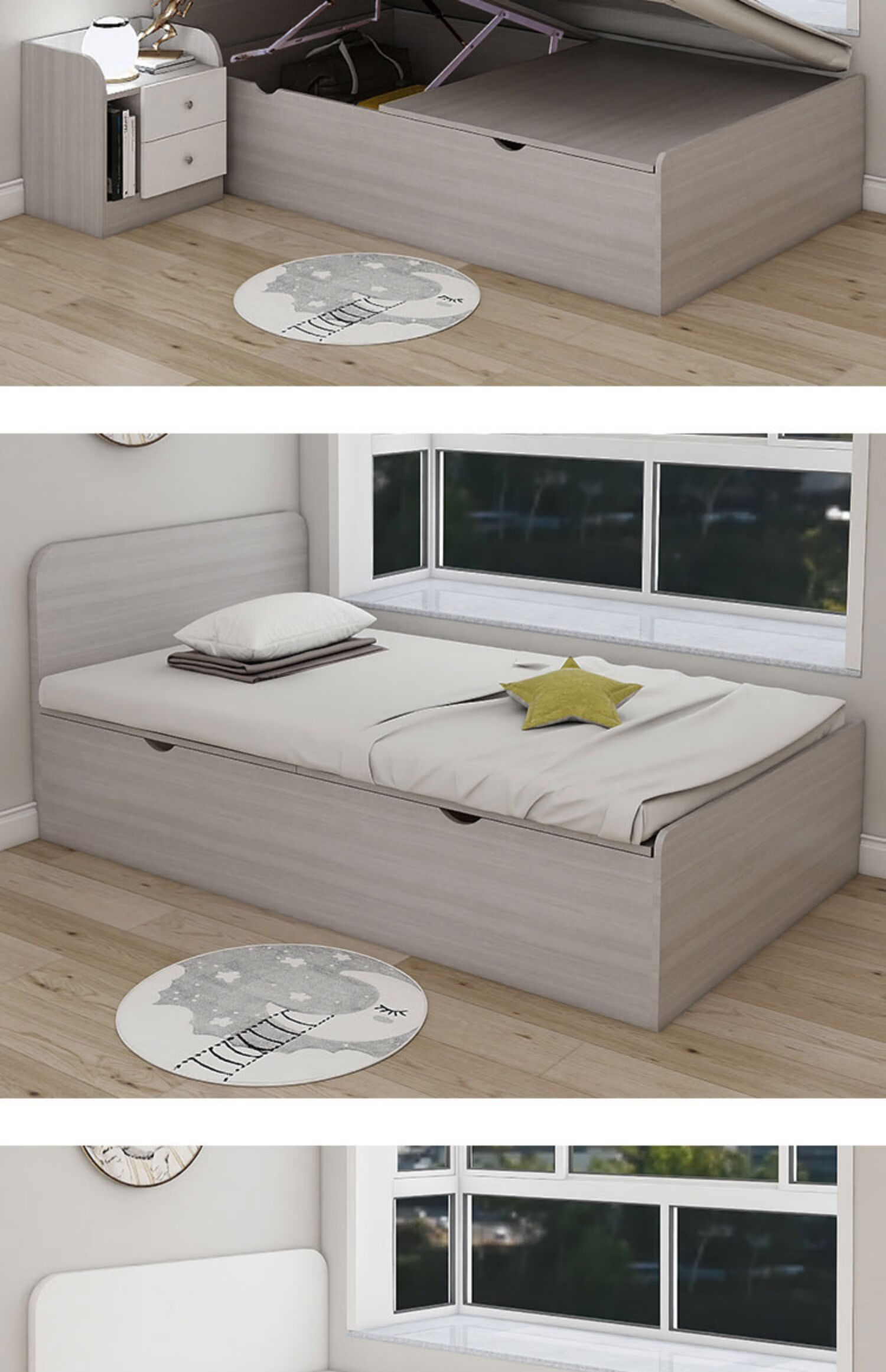 1米箱体床现代简约一米二单人床可储物收纳床小户型定制床 浮雕白床 1