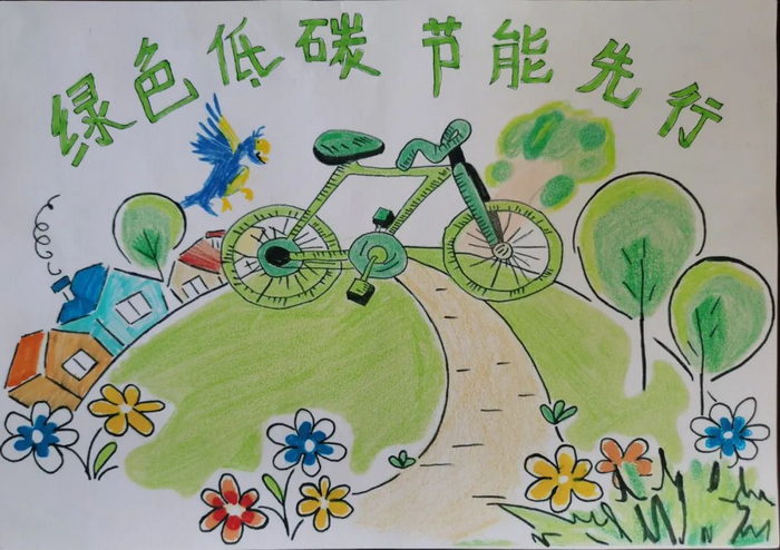 第二张低碳节能绘画作品一年级1,第一张二年级绿色低碳环保绘画绿色