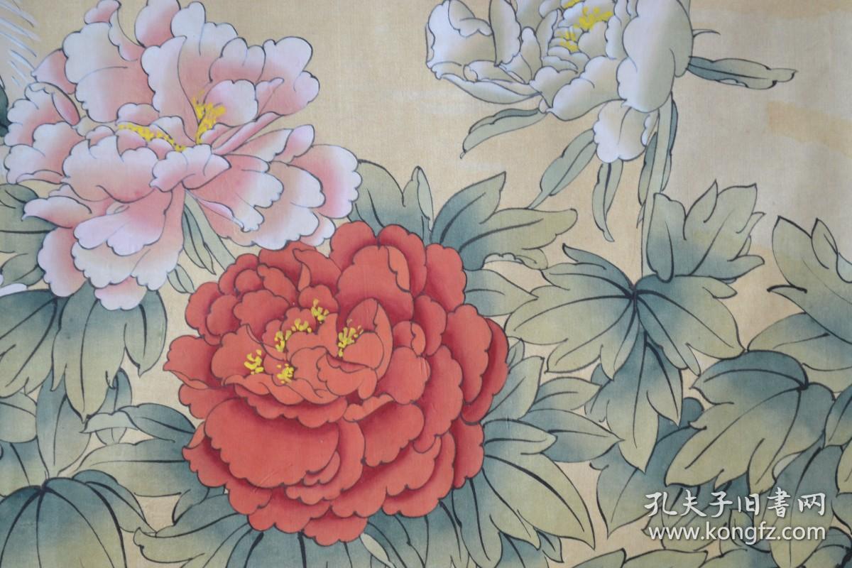 仲英凤凰牡丹绢本托片工笔画全场包邮